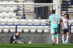Connor Ripley failed to keep out Swansea’s only shot on target (above)