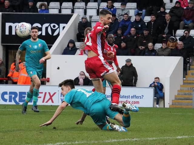Adam Phillips scored Morecambe's first goal at Cheltenham Town