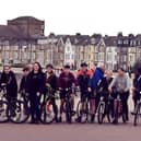 Team Reece cycle ride along Morecambe promenade. Pictured in the middle is Rachel O'Neil,  Reece Holt's mum,  with the schoolchildren who took part in the cycle ride.