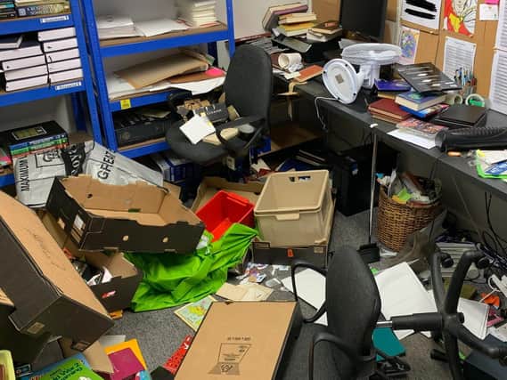 The Oxfam book shop in Cheapside, opposite Flag Market, has been trashed by thieves overnight. Pic: Oxfam