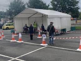 Fire crews were called to the test site, opposite Burnley bus station in Centenary Way, after one of its tents caught fire at 9.19pm