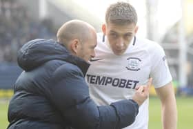 PNE boss Alex Neil hands out some instructions to Jordan Hugill when the striker was at Preston