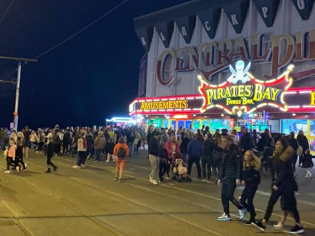 Crowds gather at Central Pier on Blackpool Prom on Saturday evening (September 19). Pic: Stacey Shulm Rasheed