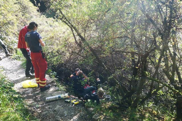 The man was rescued by Bowland Pennine Mountain Rescue Team after he fell into a deep ditch next to the forest's mountain bike trails at 1.30pm yesterday (Saturday, September 19). Pic: Bowland Pennine Mountain Rescue Team