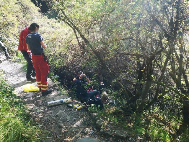The man was rescued by Bowland Pennine Mountain Rescue Team after he fell into a deep ditch next to the forest's mountain bike trails at 1.30pm yesterday (Saturday, September 19). Pic: Bowland Pennine Mountain Rescue Team