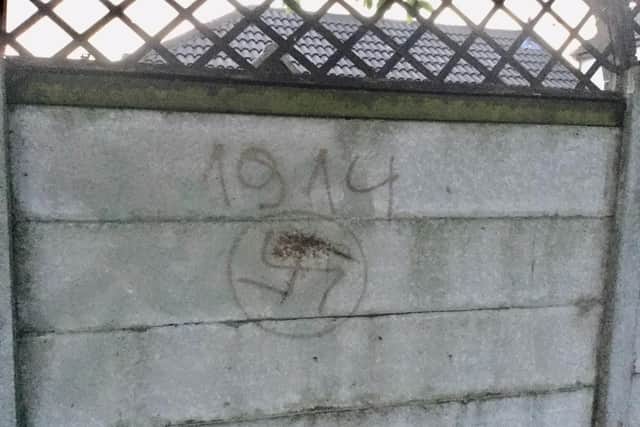 The wall, in an alleyway between College Close and Alsop Street in Plungington, has been defaced with a Nazi swastika during Jewish New Year (Rosh Hashana)