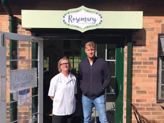 Kelly Davies, owner of Rosemary on the Park, alongside Andrew 'Freddie' Flintoff at her cafe in Moor Park yesterday (Sunday, September 20). Pic: Rosemary on the Park