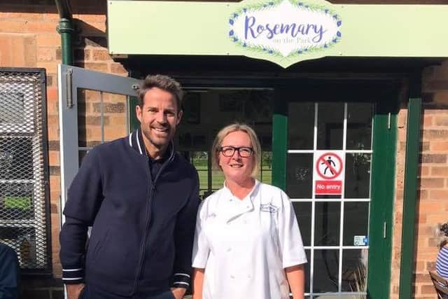 Kelly Davies, owner of Rosemary on the Park, alongside Jamie Redknapp at her cafe in Moor Park yesterday (Sunday, September 20). Pic: Rosemary on the Park