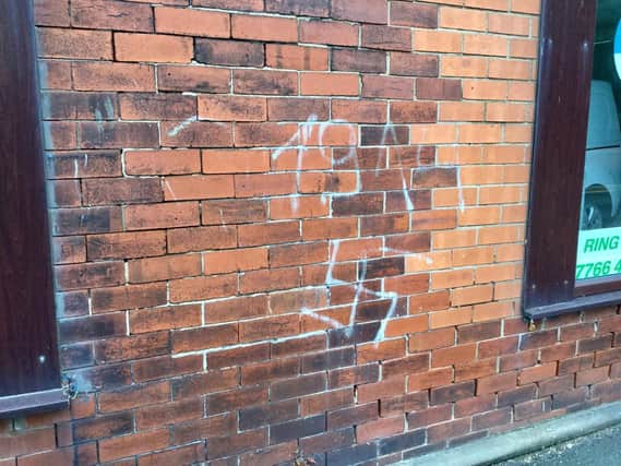 The offensive graffiti was found yesterday (Tuesday, September 22) daubed on the wall of The Good Van Company shop in Brook Street, opposite the Brook Tavern pub, in Plungington. Pic: Pav Akhtar