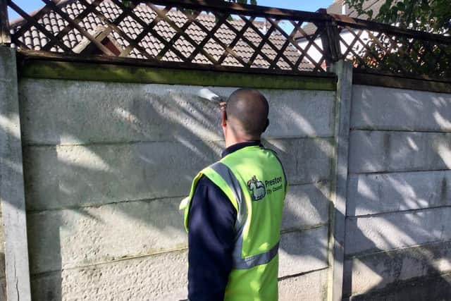 Preston City Council swiftly removed the racist graffiti found in an alley between Alsop Street and College Close in Plungington at the weekend