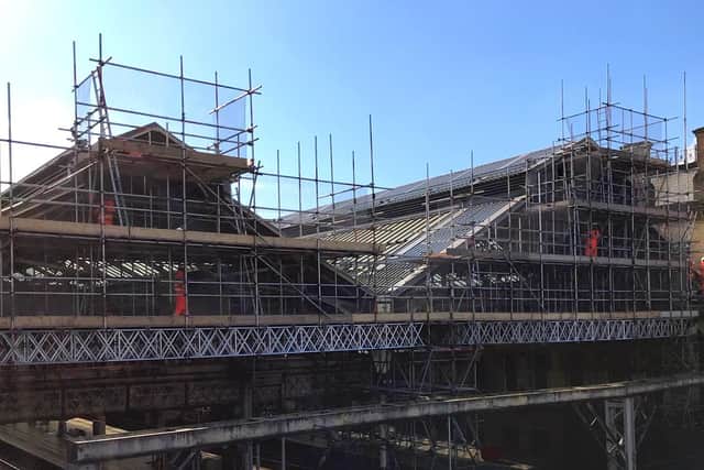 Work on the £600,000 project to replace the wooden gable end at Preston railway station. Picture courtesy Network Rail