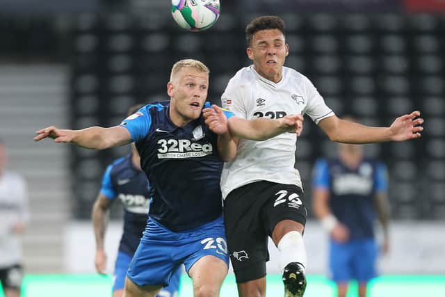 In action against Derby in the Carabao Cup