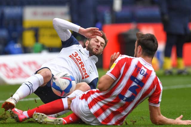 Tom Barkhuizen's challenge on Morgan Fox which resulted in a red card for the Preston winger