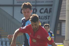 Morecambe midfielder Adam Phillips who scored the winning goal