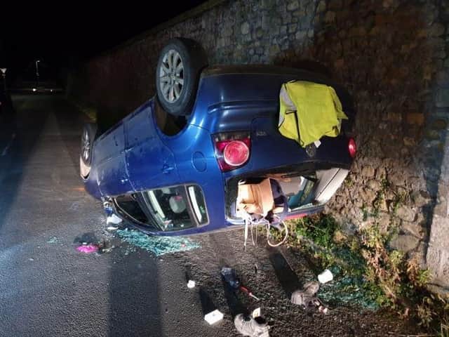 The vehicle on its roof
