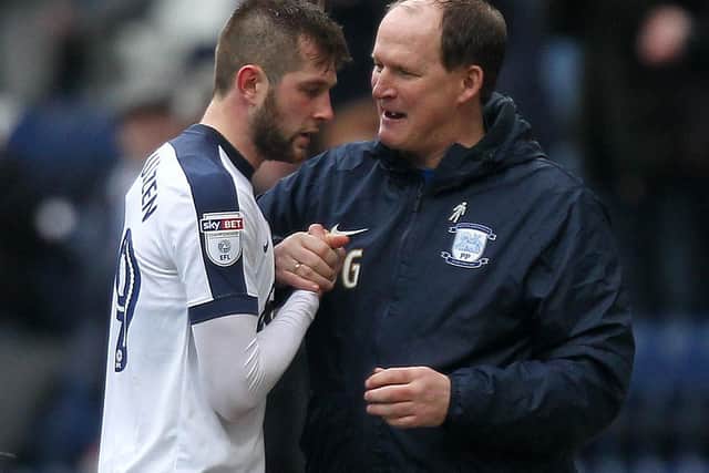 Tom Barkhuizen and Simon Grayson in March 2017
