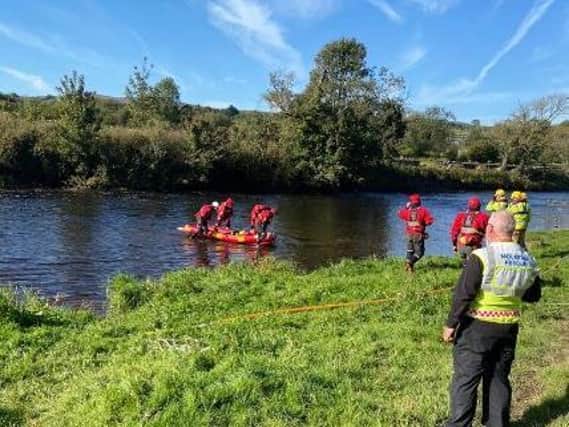 The water rescue exercise taking place on the River Ribble