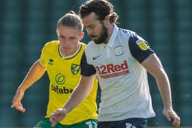 Joe Raffery in action against Norwich when a small crowd was allowed inside Carrow Road