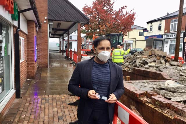 Plungington Coun Pav Akhtar has welcomed the removal of the wall and raised garden outside the Spar store in Plungington Road, which had become an anti-social hotspot in recent months. Pic: Pav Akhtar