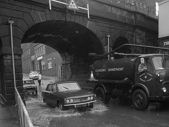 Flooding under the bridge on Fylde Road in Preston