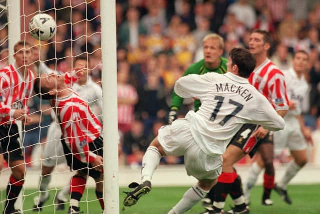 Jonathan Macken scores Preston's first equaliser at Brentford in September 1999