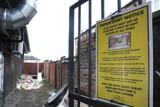 Fly tipping after an alley gate was broken in Preston in 2016