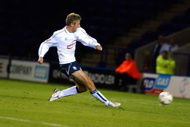 Richard Cresswell scores his first goal of the night at Leicester