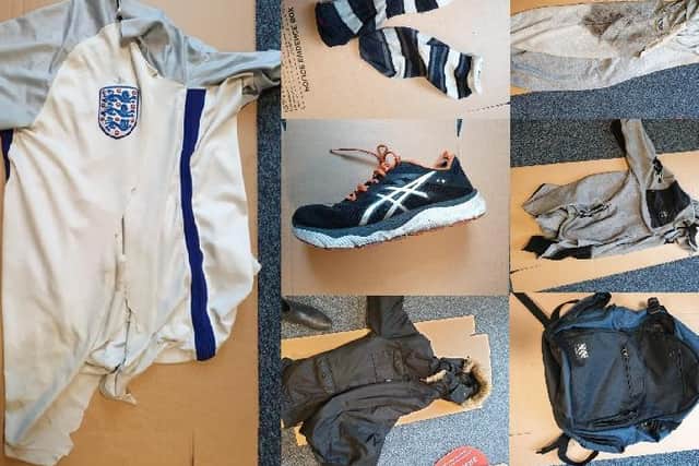 Police have released photographs of some of the items being worn by the man when he was found on Saturday morning
