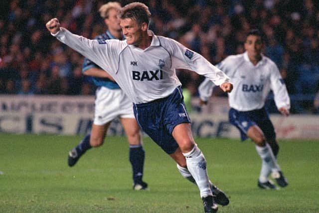 Gary Parkinson turns to celebrate after scoring Preston North End's winner against Manchester City at Maine Road on October 12, 1998