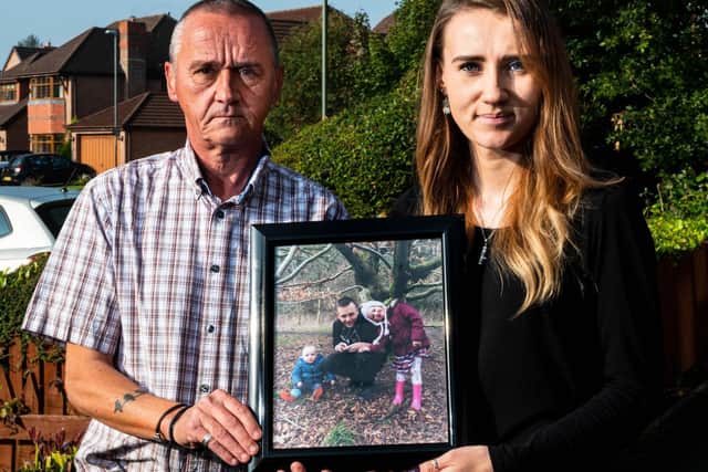 Alan Unsworth, pictured with his daughter-in-law Sabrina, is raising money in memory of his son Aaron who died of suicide last year.