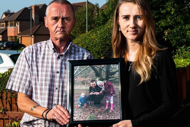Alan Unsworth, pictured with his daughter-in-law Sabrina, is raising money in memory of  his son Aaron who died of suicide last year.