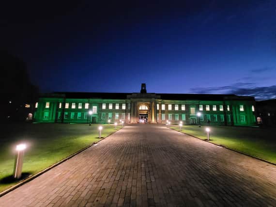 The main building at Edge Hill University was lit up in green to toast the work of people working in parks and gardens