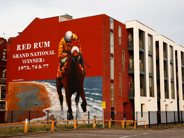 A mural on Southport Promenade of Red Rum, the horse made famous after winning the Grand National  on three occasions