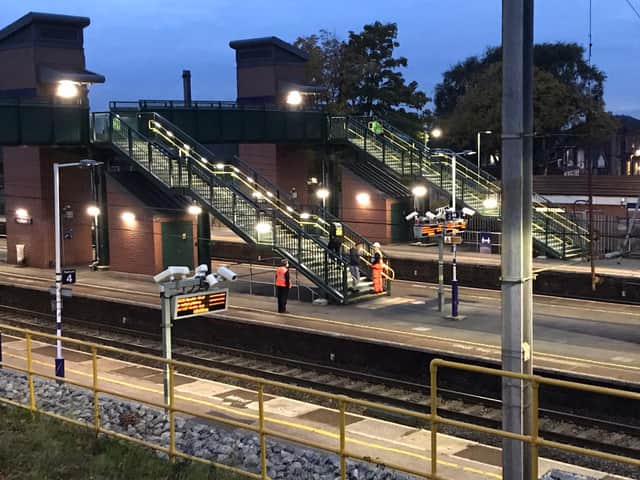 Police and Network Rail staff at the scene of a fatality on the tracks at Leyland train station this evening (Saturday, October 17)