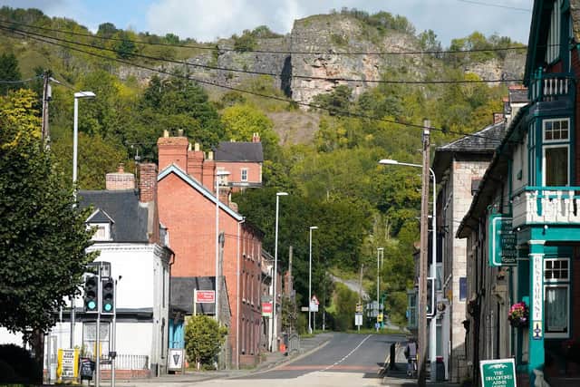 The border village of Llanymynech which has the Welsh properties on the left and English on the right of its main street (Photo by Christopher Furlong/Getty Images)