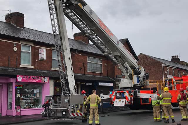 The aerial ladder platform (ALP) has been brought to the scene to help tackle a chimney fire in Hough Lane, Leyland this morning (Wedneday, October 21)