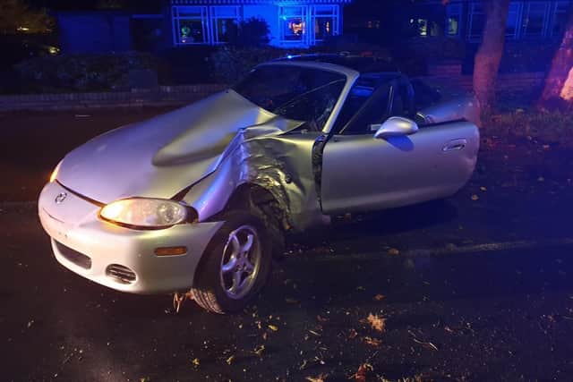 The silver Mazda MX5 was badly damaged in the crash in Westgate, Morecambe shortly before midnight on Friday (October 23). Pic: Lancashire Police
