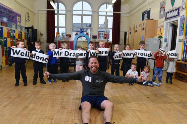 Well done Sir... even the youngest  nursery and infant children cheered headteacher Stephen Draper on his hone to school run