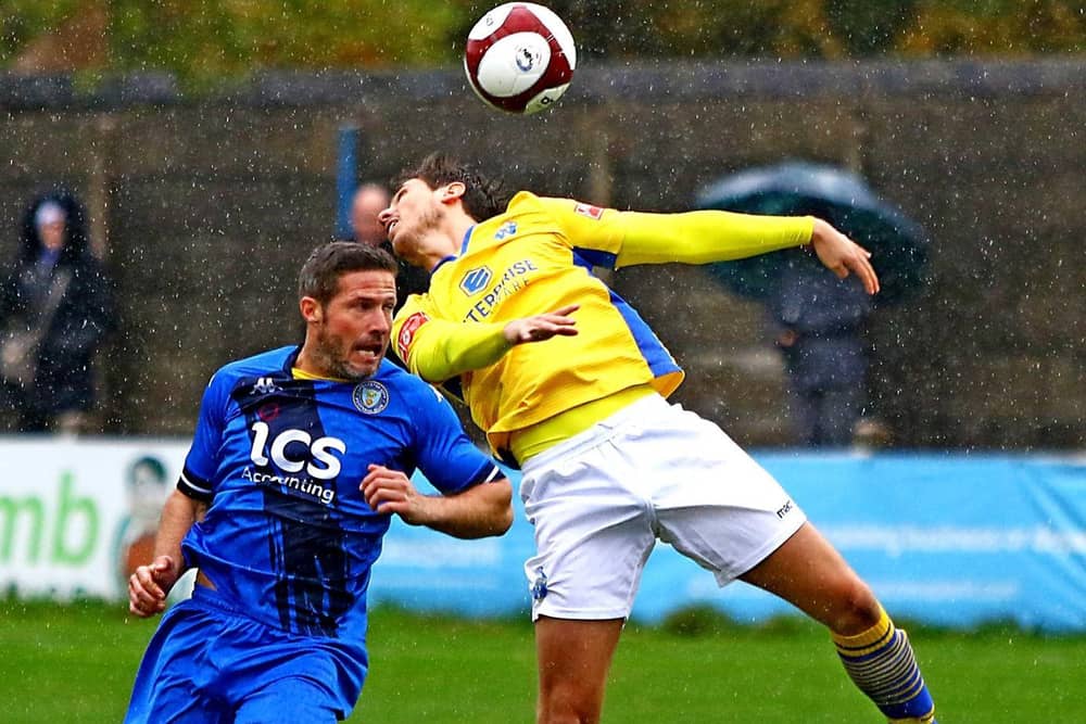 Scorer David Norris in action against Warrington Town (photo: Tony North)