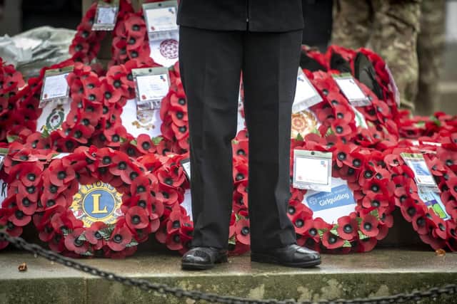 Wreaths at the war memorial in Astley Park, Chorley, last year