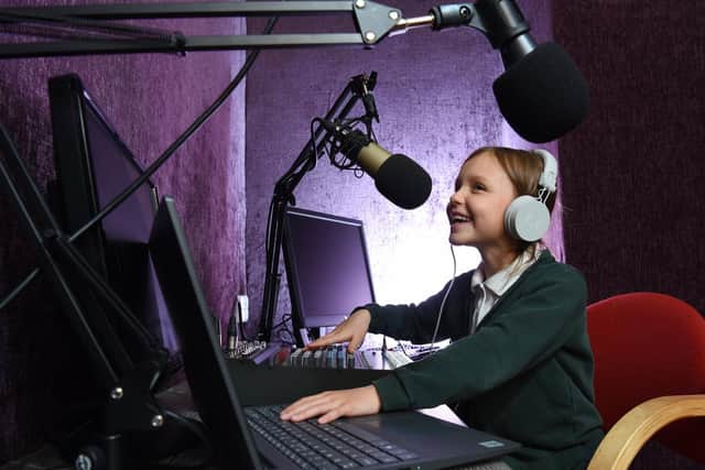 Isla  takes to the airwaves  in the new studio at Ingol Community Primary School