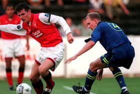 Colin Murdock tracks his man in PNE's win at Rotherham in 1997