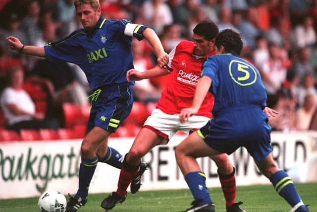 Preston North End's David Reeves and Michael Jackson in action against Rotherham in August 1997