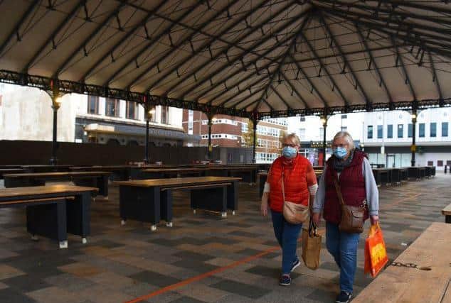 Preston's outdoor market was quiet, with market stalls packed away
