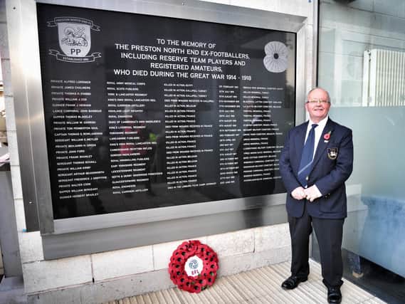 Preston North End historian Ian Rigby at the unveiling of the club’s First World War memorial in 2018
