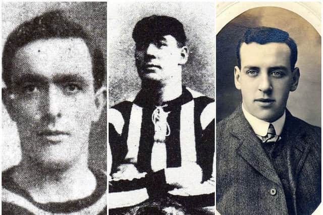 PNE footballers killed in the First World War, from left, Peter Lorimer, Fred Griffiths and William Walter Gerrish