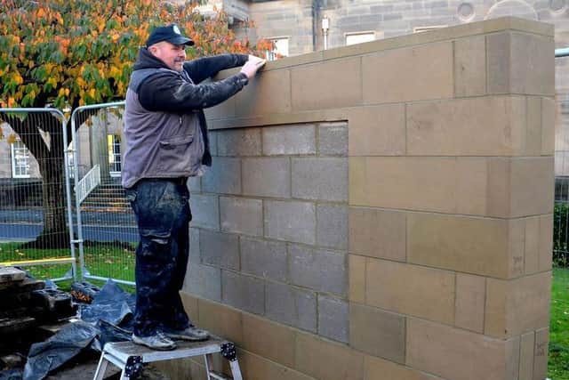 Burnley Mining Memorial wall being completed