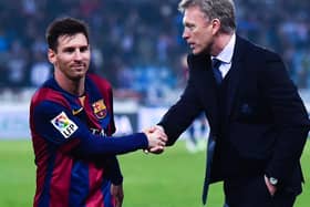 David Moyes with Barcelona's Lionel Messi
