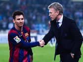 David Moyes with Barcelona's Lionel Messi