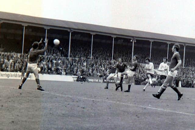 Action from PNE's 1-1 draw with Swindon in 1973